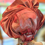 Burgundy Pre-tied Aso Oke Autogele head wrap