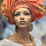 Dupsie's Peach Gold Silver Nneoma Crown Autogele Pre-tied ready Gele Head Wrap DPAGHT10