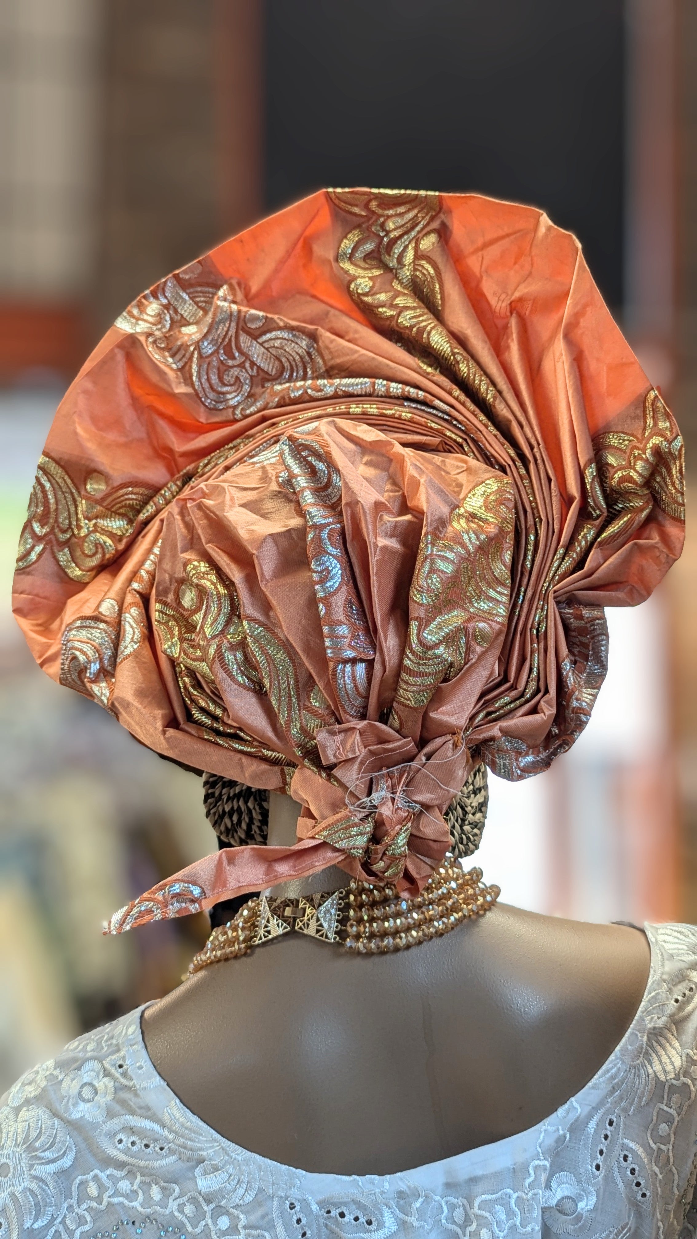 Peach Nigerian head tie African clothing