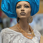 Dupsie's Ireti Crown Blue Autogele Ready Gele Pre-tied Head Wrap DPAGTB32