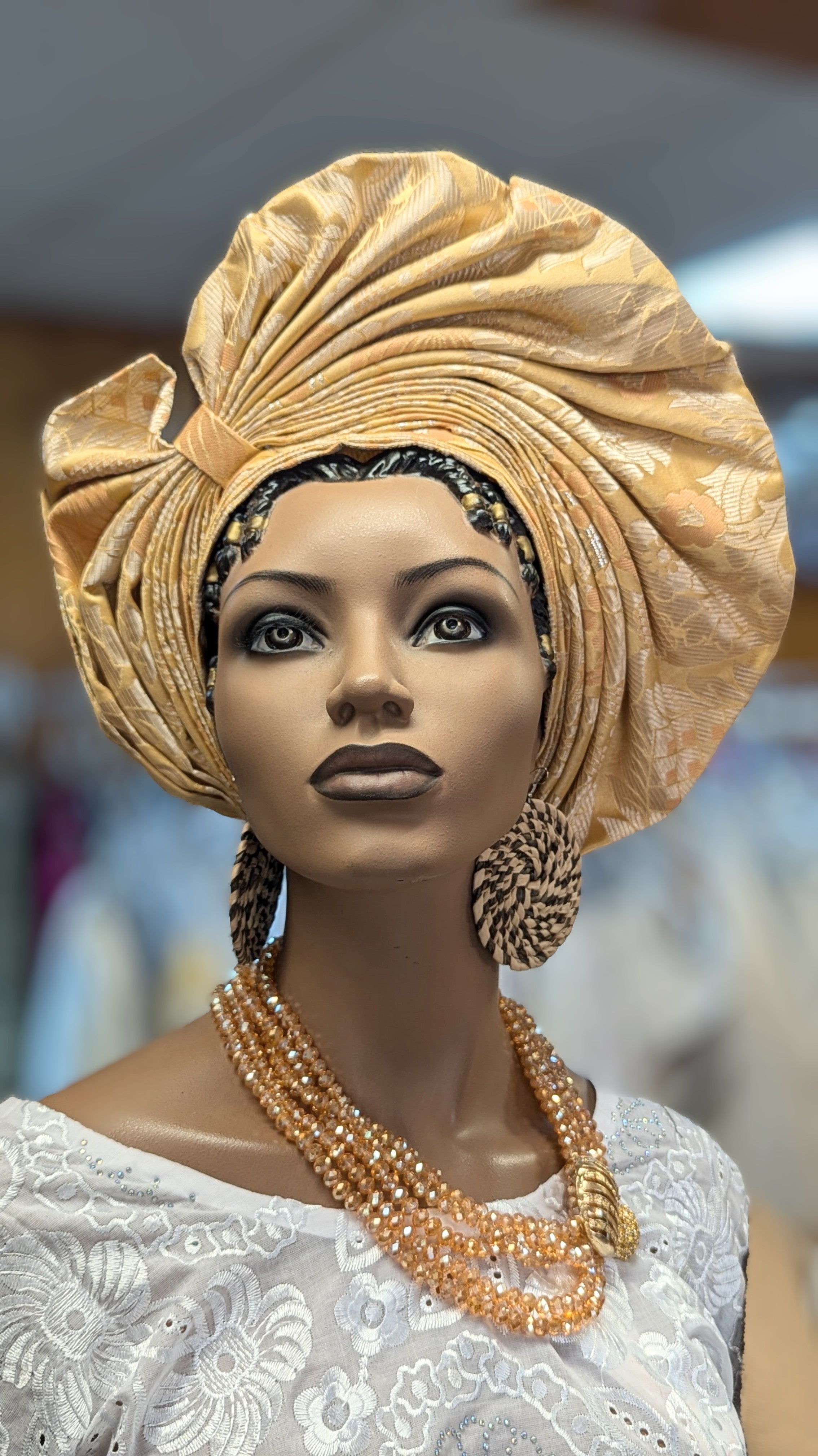 Tan Gold Autogele African Head wrap