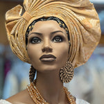 Tan Gold Autogele African Head wrap