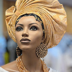 Dupsie's Abeni Tan and Gold pre-tied Crown Autogele ready Gele head wrap hat DPAGHTG2 