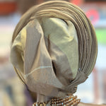 Tan Pleated Aso Oke Autogele Pre-tied head wrap hat African clothing