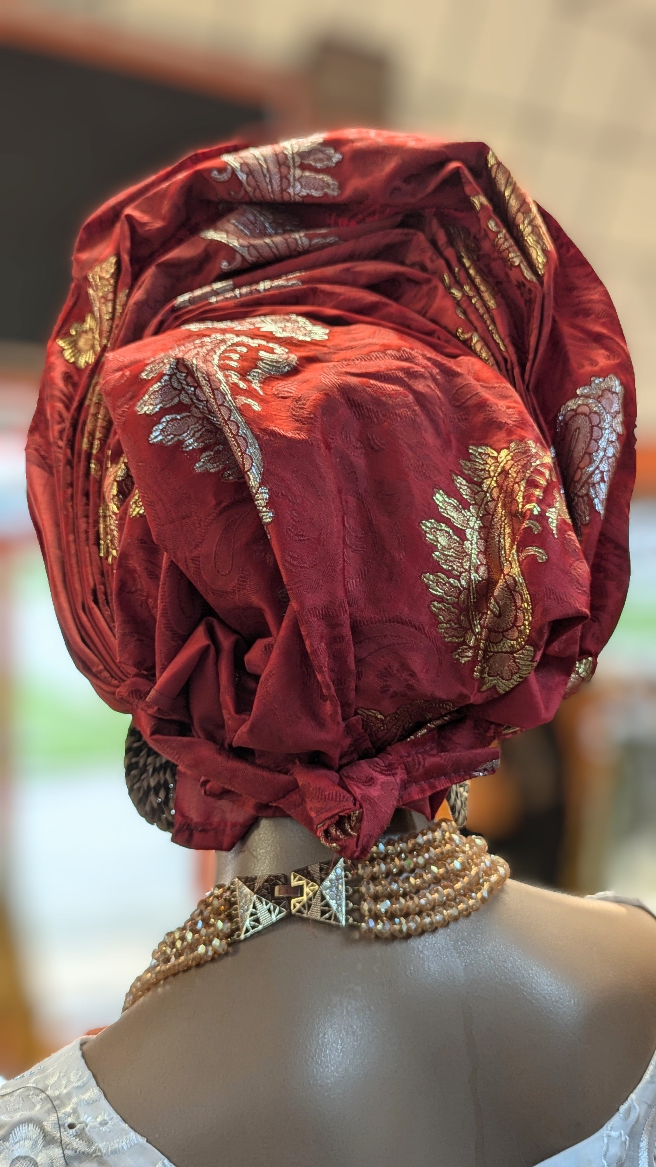 Red African Nigerian Pre-tied headtie Autogele