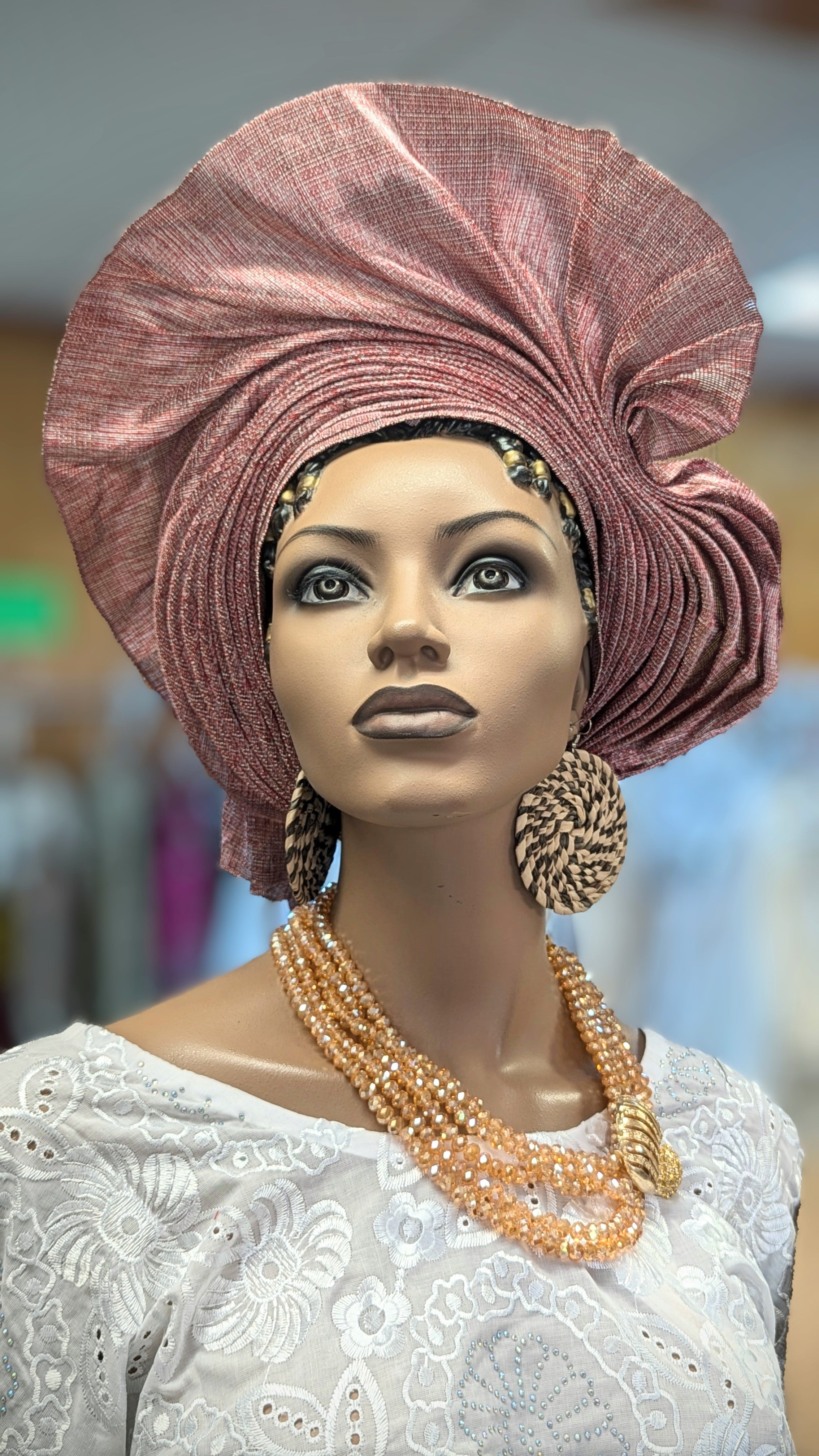 Dupsie's Tiwalola Burgundy and Silver Aso Oke Ready Gele Autogele Pre-tied Head wrap Hat DPAGAWSB3