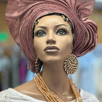 Dupsie's Tiwalola Burgundy and Silver Aso Oke Ready Gele Autogele Pre-tied Head wrap Hat DPAGAWSB3