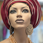 Dupsie's Olufunmilayo Burgundy Aso Oke Ready Gele Autogele Pre-tied head wrap hat DPAGARBG4