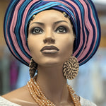 Dupsie's Sapphire Elegance Aso Oke Ready Gele Autogele Pre-tied  Head Wrap Hat DPAGTBRBP2