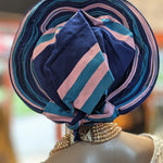 Pink Royal Blue Turquoise Blue Aso Oke Head wrap Hat