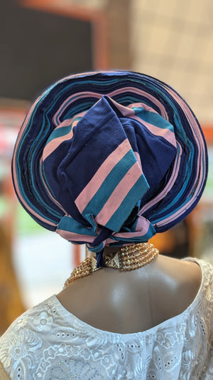 Pink Royal Blue Turquoise Blue Aso Oke Head wrap Hat