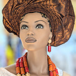 Dupsie's Zainabu Iridescent Brown Aso Oke Ready Gele Autogele Pre-tied Head Wraps Hat DPAGIRBA3