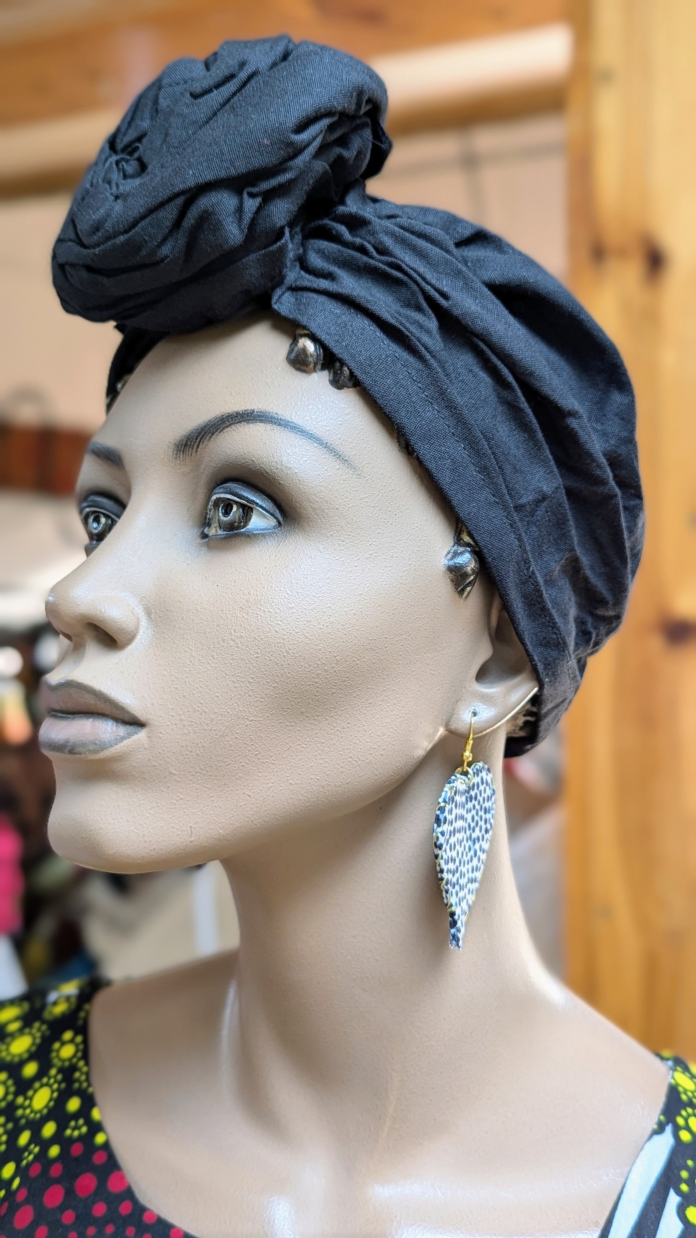 All black Pre-tied cotton Head wrap African clothing