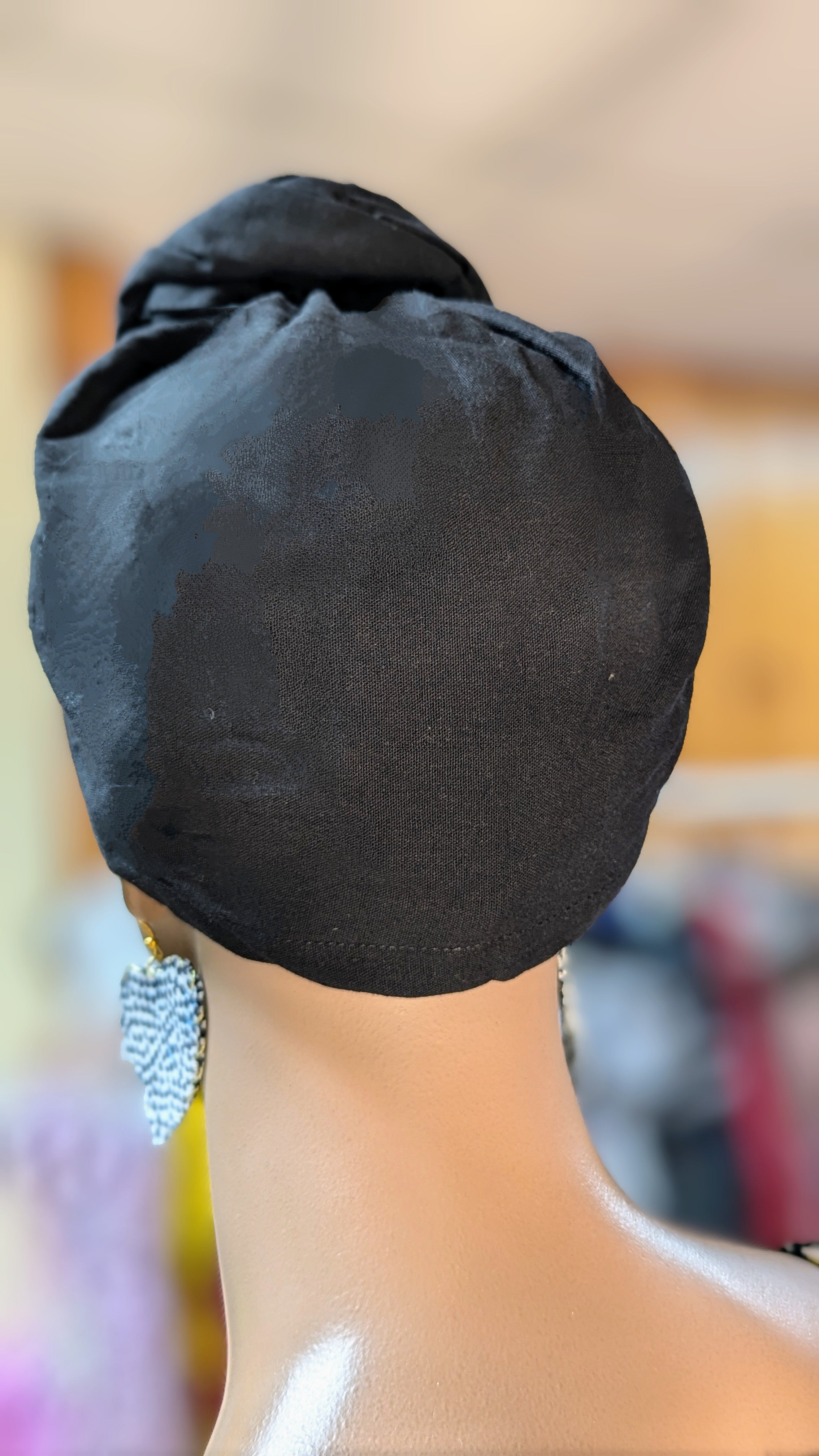 Black Pre-tied head wrap with bun Dupsies