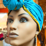 Dupsie's Akira Turquoise-Blue Cotton Dashiki Print Pre-Tied Head Wrap Hat DP3769PT8