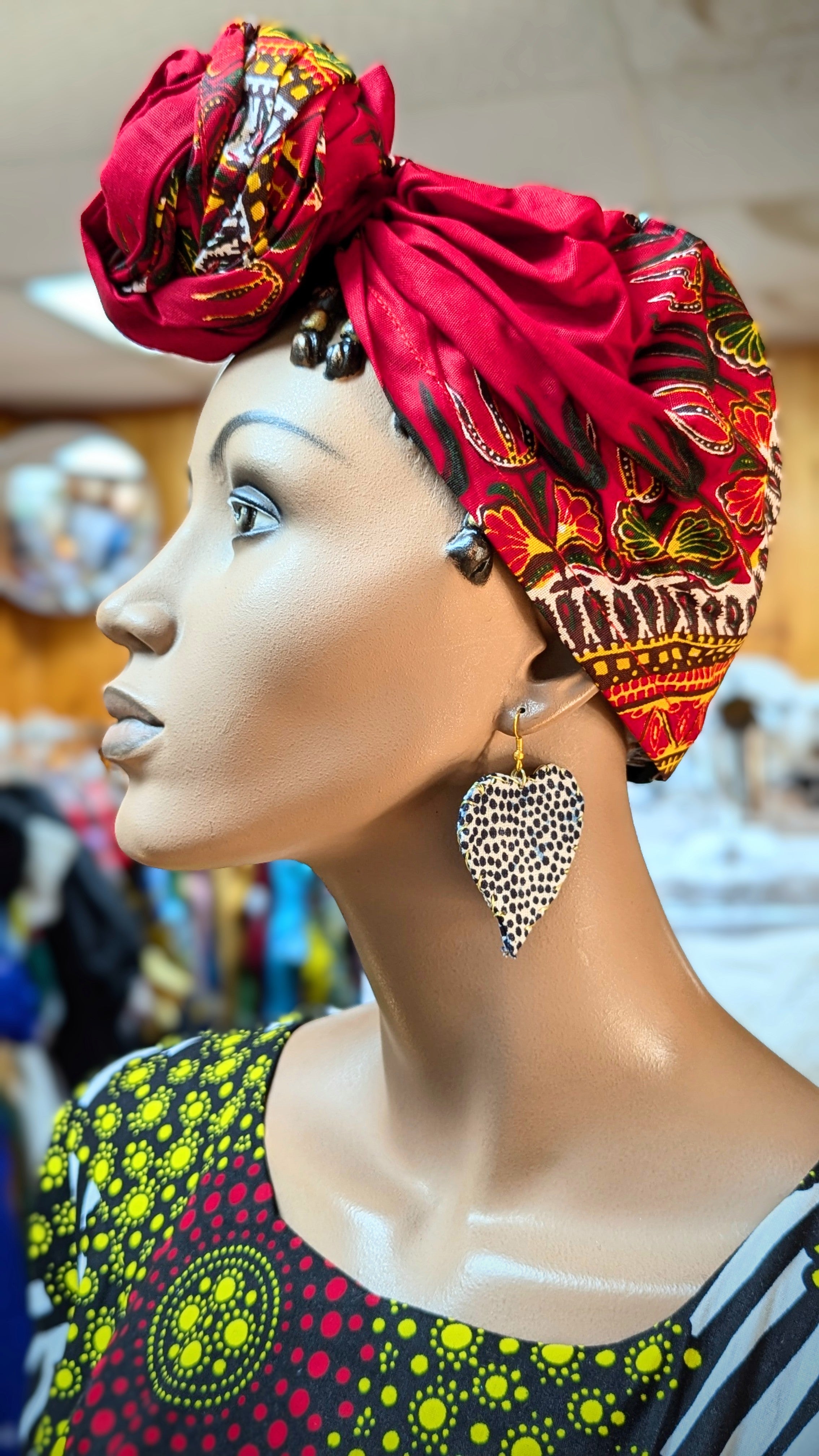 Red African print Pre-tied head wrap African clothing