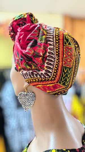 Red Dashiki print Pre-tied head wrap