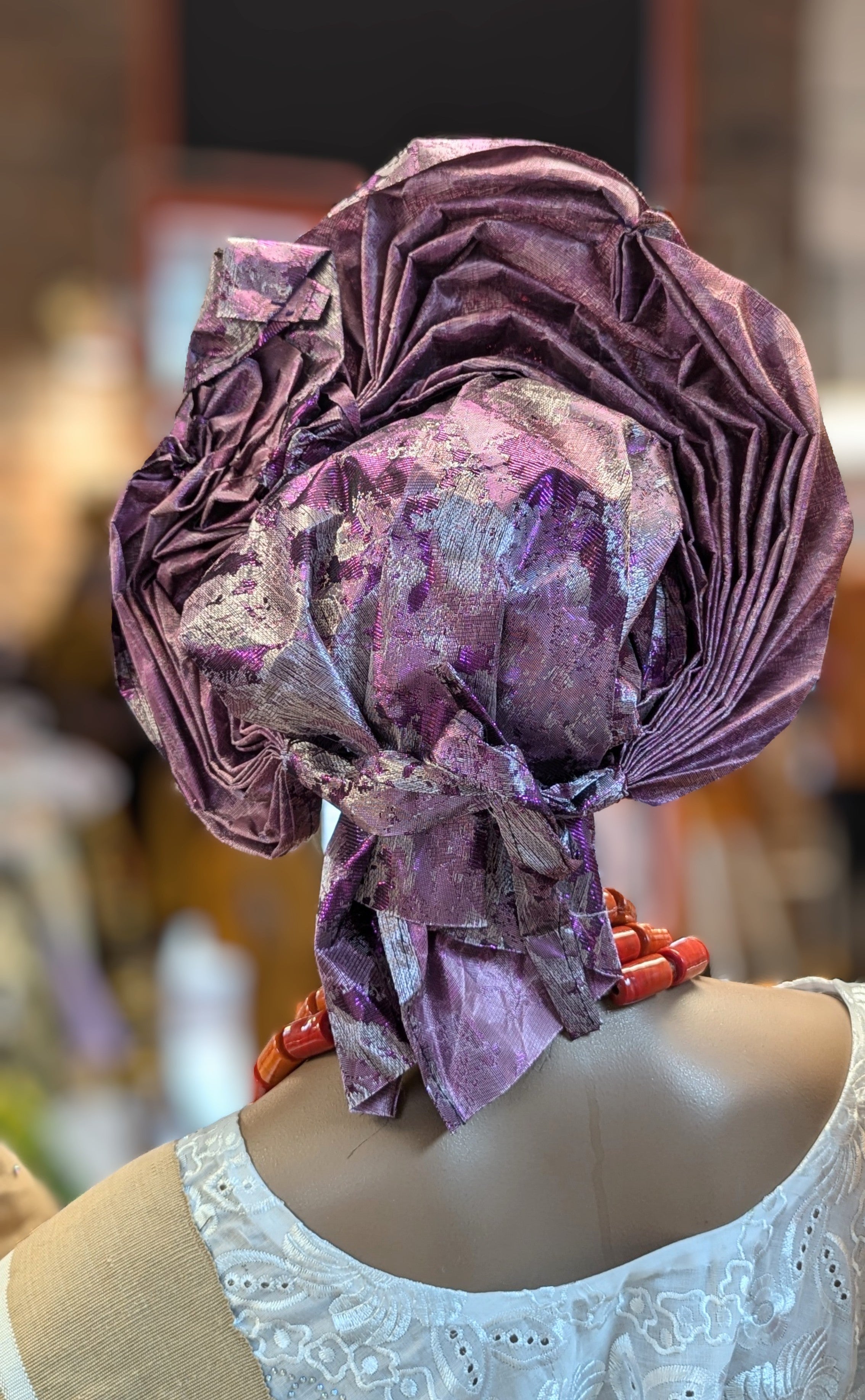 Purple Patterned African Pre-tied head wrap head tie African fashion