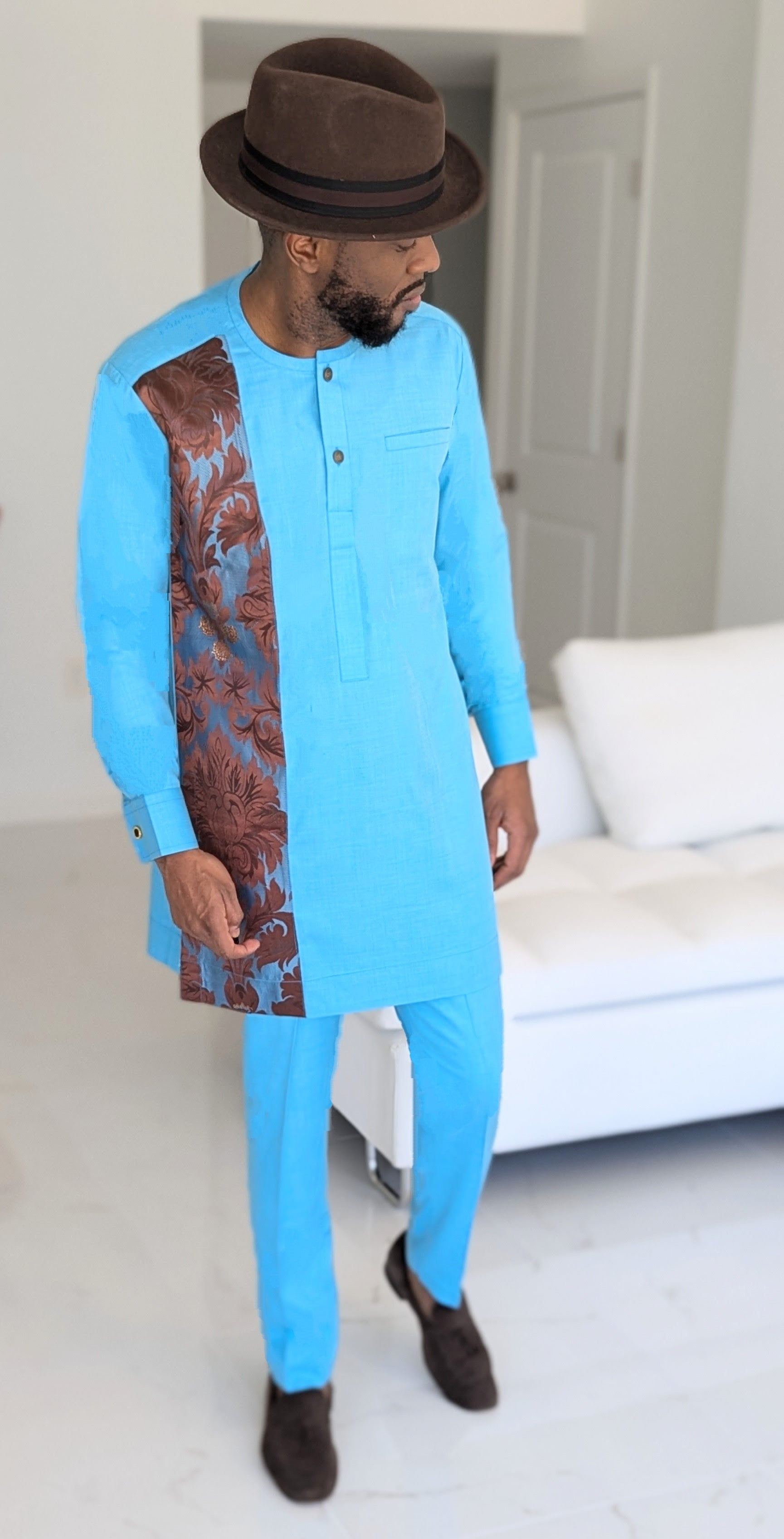 Blue African senator suit men African clothing