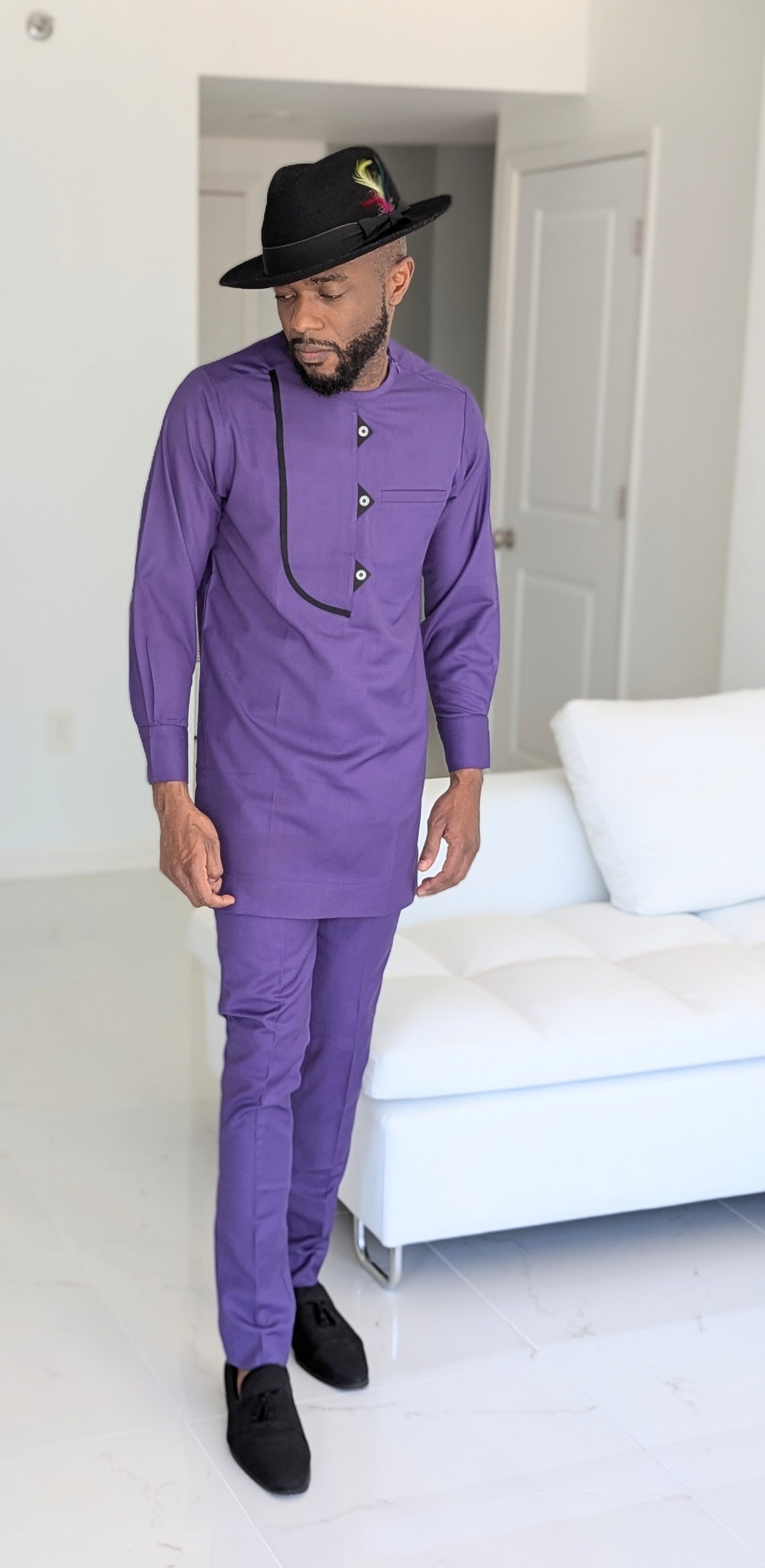 Purple Black African Clothing suit for men