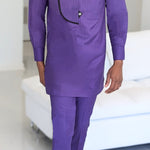 Dupsie's Gwari Elegance Purple with Black Trim African Senator Suit set DPASPBTP4