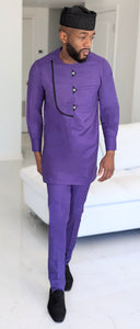 Dupsie's Gwari Elegance Purple with Black Trim African Senator Suit set DPASPBTP4