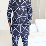 Dupsie's Chike Navy-Blue and Light Blue African Print Ankara Dashiki Top and Pants DP9100TP