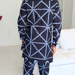 Navy Blue Light Blue African suit men