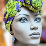 Dupsie's Kwezi Yellow and Purple African Print Cotton Pre-tied Head Wrap Hat DP3775PT8