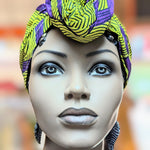 Yellow purple African print Ankara prepped head wrap