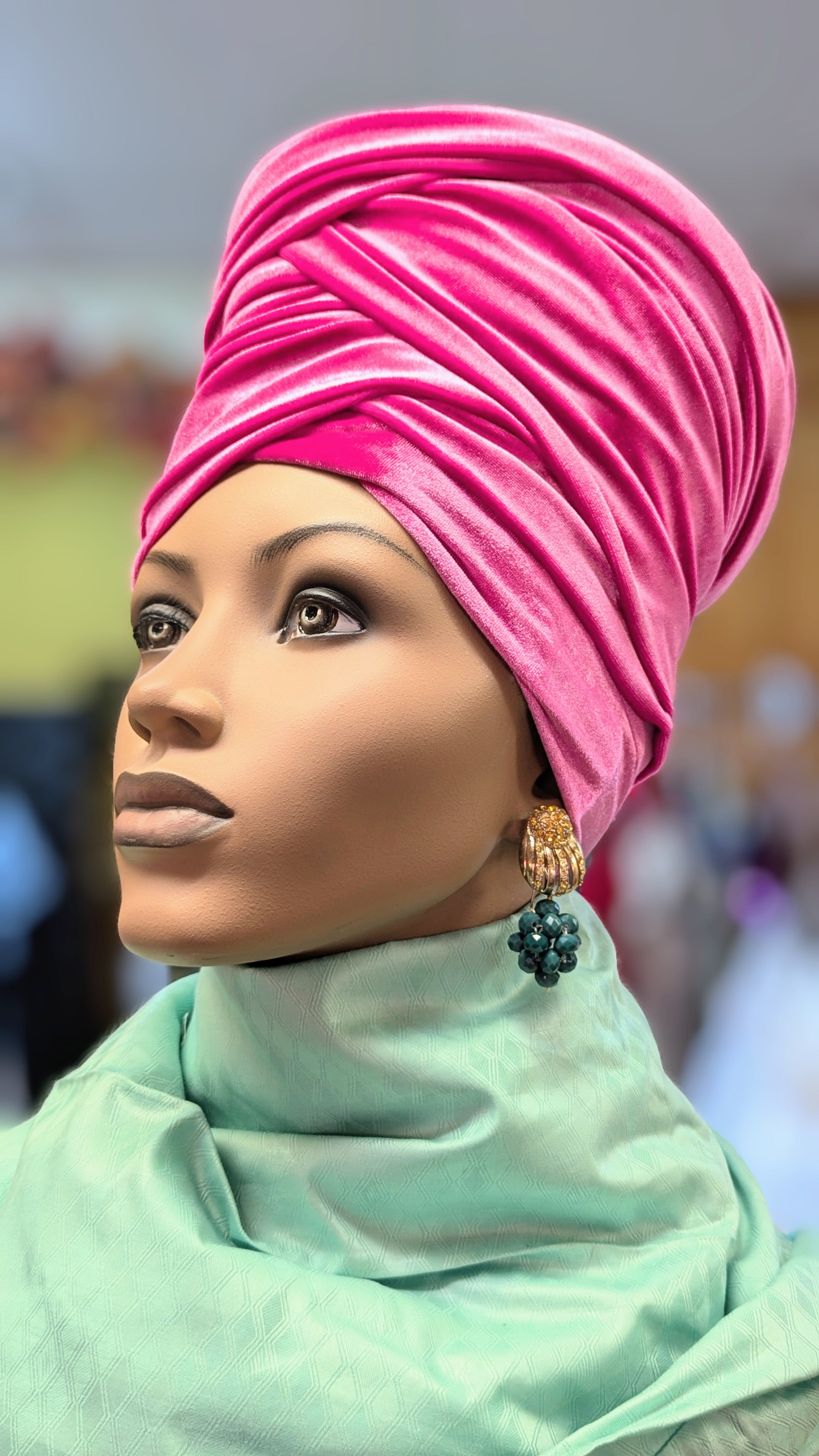 Fuchsia Pink Velvet head wrap African Clothing