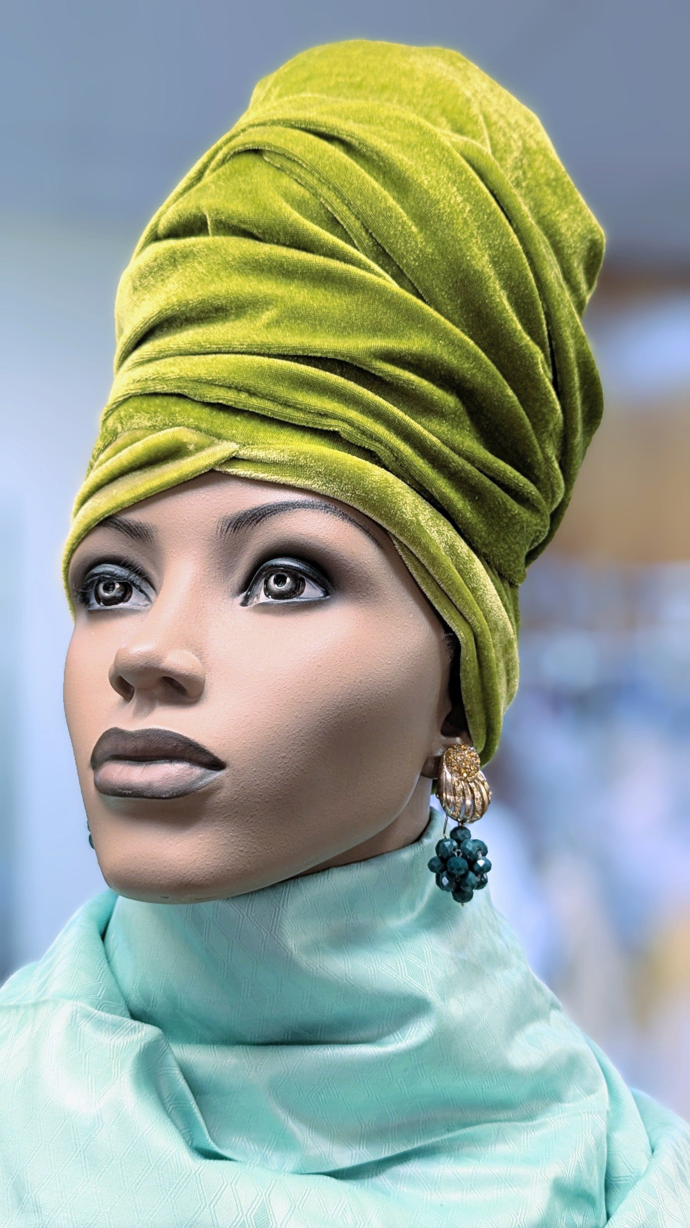 Dupsie's Radiant Chinara Olive Green Velour Sock hat head wrap DPVHSHG3