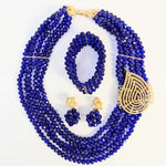 Dupsie's Adaora Royal Blue and Gold Necklace Bracelet Earrings African Bead Set DPABSRBG2