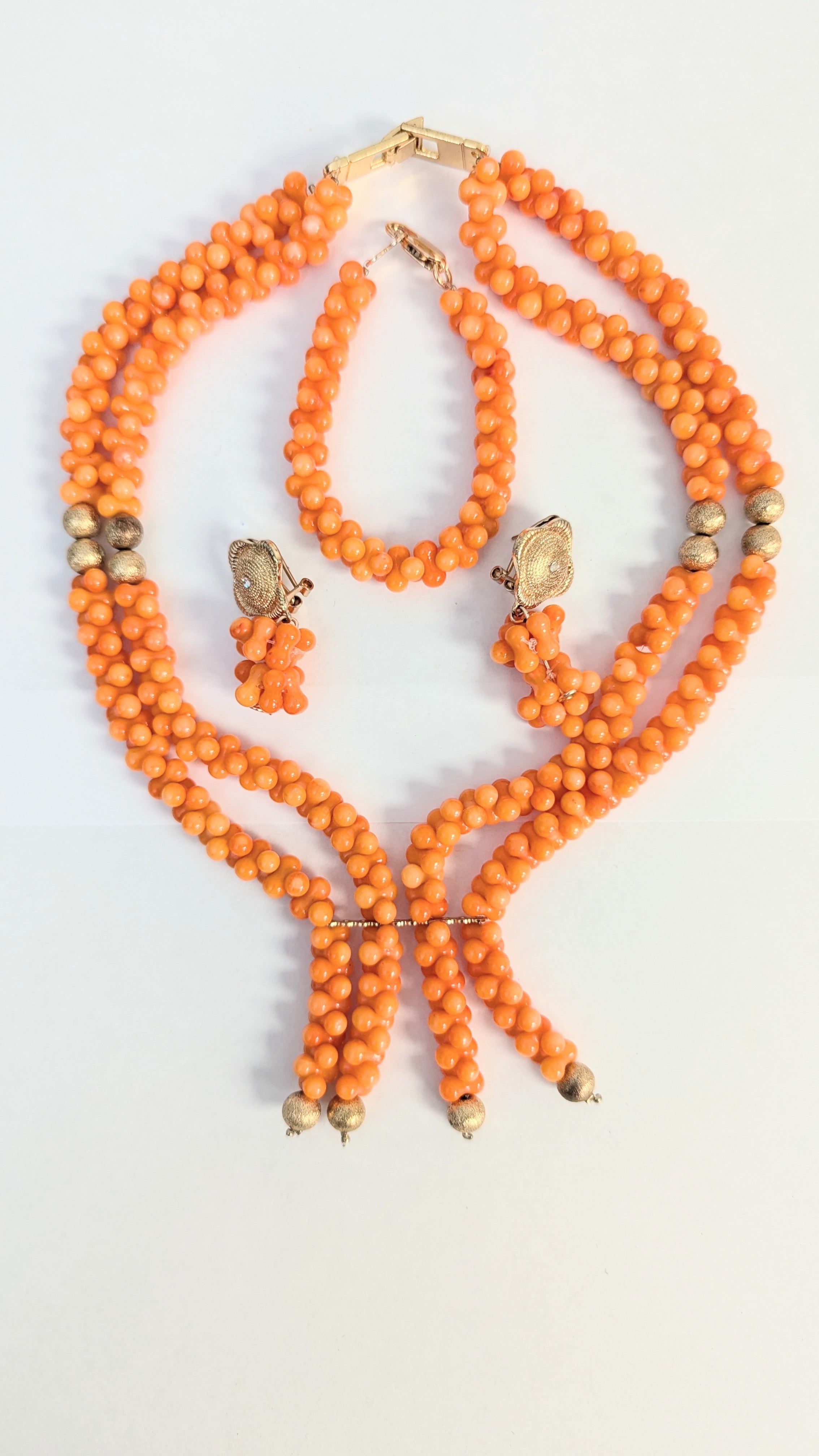 Dupsie's Anneka Orange and Gold Necklace Bracelet Earrings African Bead Set DPABSOG3