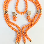 Dupsie's Anneka Orange and Gold Necklace Bracelet Earrings African Bead Set DPABSOG3