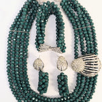 Dupsie's exquisite Fatimahi Emerald Green and Silver Four-Piece Jewelry Set DPABSRGS2