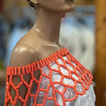 Dupsie's Chimamanda African Coral-Red Igbo Edo Bead Shoulder Shrug Crop Top Blouse DPASBCR22