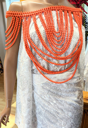 Coral bead Cape blouse top elastic Dupsies