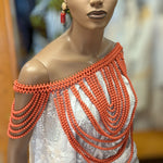 Amarachi African Coral-Red Igbo Edo Cape Shoulder Shrug Blouse