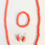 Dupsie's Adaobi Igbo Edo Coral-Red Four-Piece Necklace Bracelet Earrings Bead Jewelry Set DPABSCR91