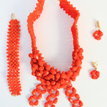 Dupsie's Ladanna Coral-Red and Gold African Necklace Bracelet Earrings Bead Set DPABSCR37