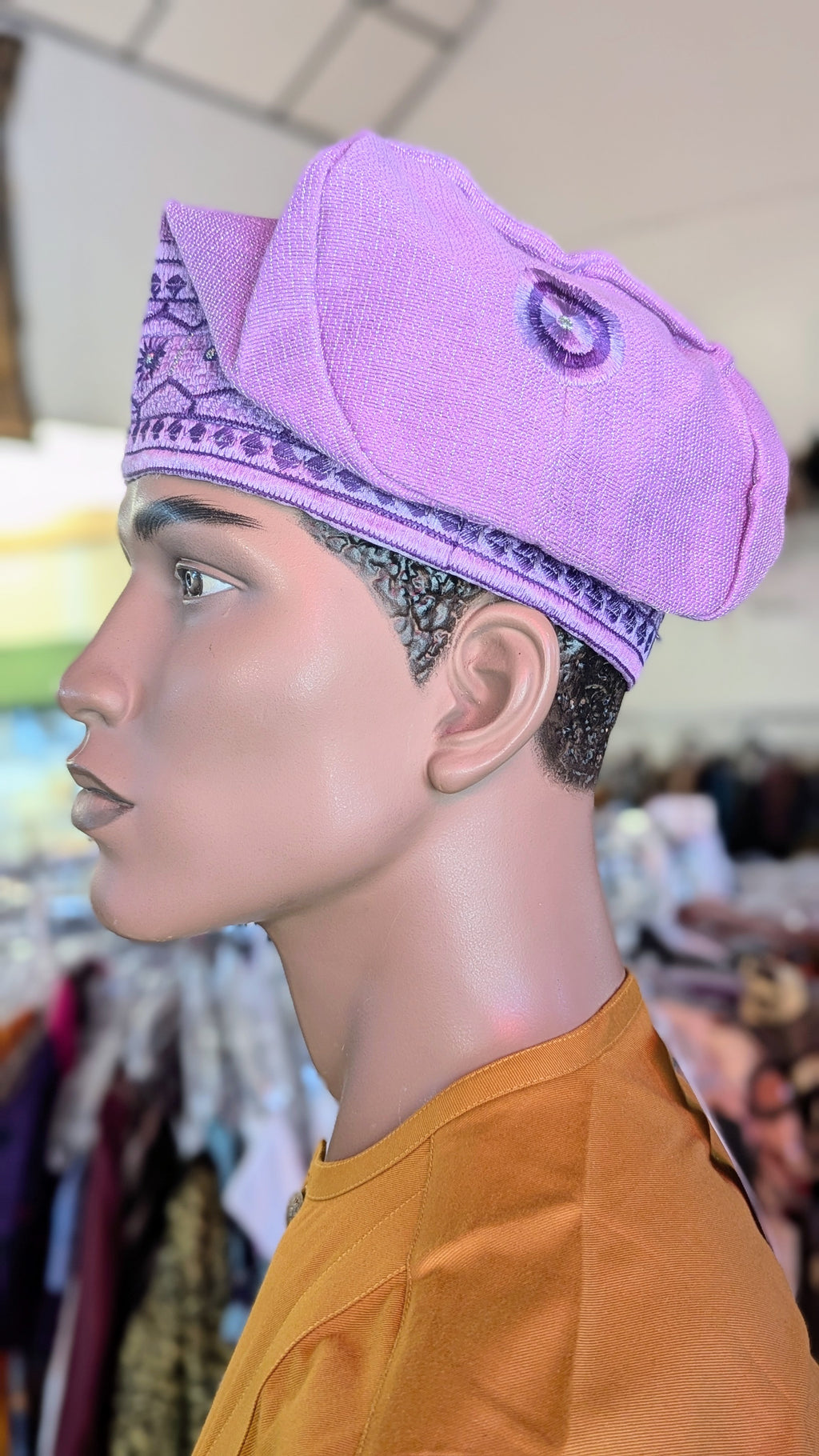 Dupsie's Adeoluwa Lilac Purple African Aso Oke Hat Cap Kufi DPHALP34