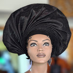 Dupsie's Adesuwa All Black Aso Oke Autogele Crown Ready Gele Head Wrap Hat DPAABF49