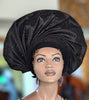 Dupsie's Adesuwa All Black Aso Oke Autogele Crown Ready Gele Head Wrap Hat DPAABF49