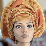 Dupsie's Bisi Chocolate Brown Damask Aso Oke Autogele Ready Gele Head Wrap Hat DPACBLB34