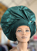 Dupsie's African Olufunke Emerald Green Aso Oke Autogele Ready Gele head wrap hat DPAGEGBG4