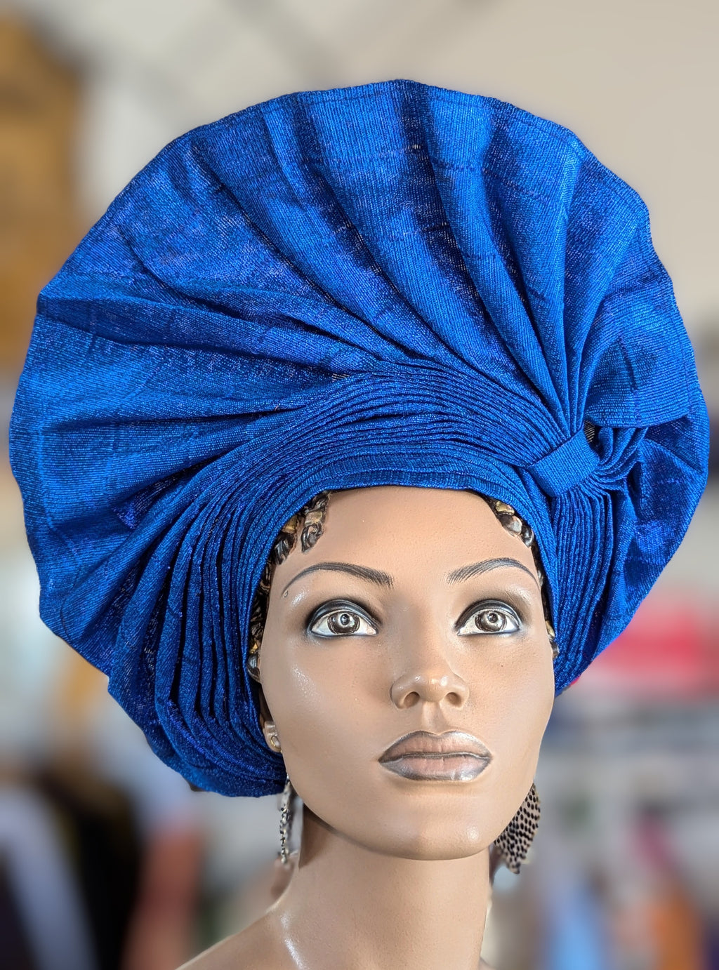 Dupsie's African Adetutu Royal Blue Aso Oke Autogele Ready Gele head wrap Hat DPAGRBBF4