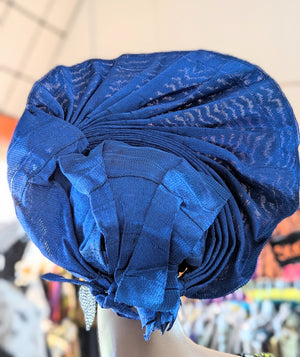 Blue Gele African head wrap Aso Oke crowntex supernet Autogele hat Dupsies