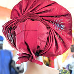 Burgundy African Autogele Ready Gele Head wrap hat Dupsies