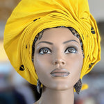 Dupsie's Ladun Yellow Aso Oke Autogele Ready Gele Head Wrap Crown Hat DPAGAYB5